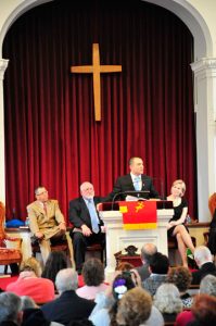 The Rev. Marco Almonte addresses the congregation of Brandywine Baptist Church for the first time as the church;s newly installed pastor. He took over from the Rev. William Scott who retired in 2012. 