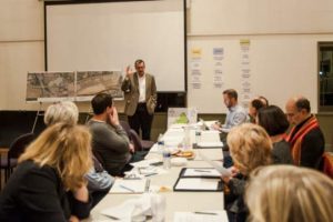Peter Simone, standing, leads the meeting on developing a walkable Chadds Ford Village.