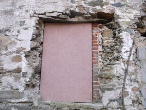 A closeup of the barn shows the stone walls that preservationists believe can be saved.