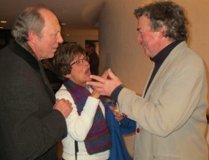 Delaware residents speak with Jamie Wyeth during an informal reception following Saturday night's presentation.