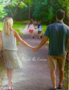 The cover of the program for the memorial tribute shows Rob Lukens with his beloved family and the caption: Strength & Courage. Photo courtesy of Becky Lukens