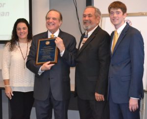 Kimberly Holman (from left) joins state Sen. Andy Dinniman, Patrick O'Donnell and Ethan Healey for the plaque presentations.