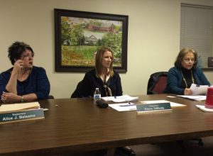 Pocopson Township Supervisors Allice Balsama (from left), Elaine DiMonte, and Ricki Stumpo listen to comments during Monday night's meeting.