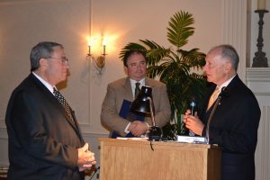 State Reps. Steve Barrar (from left) and John Lawrence present former Chief Edward A. Zunino with a citation from lawmakers.